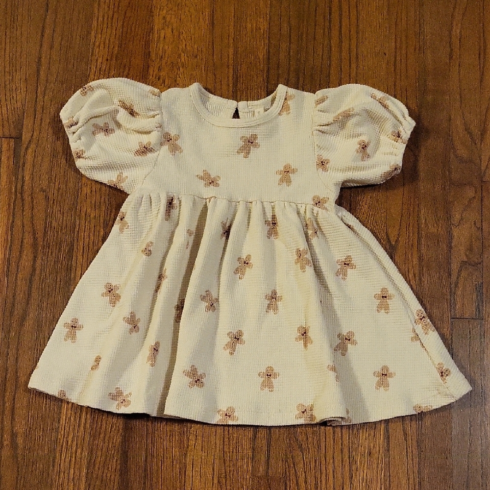 Quincy Mae Cream Dress with  Gingerbread Pattern